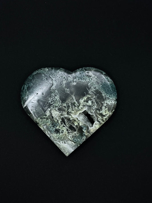 Moss agate heart with druzy