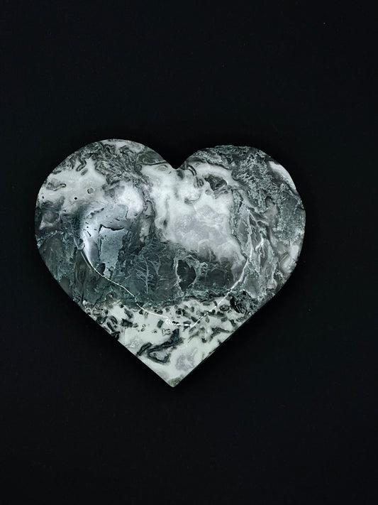 Large moss agate crystal heart
